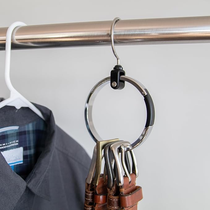Rolly Hanger® Closet Space Saver – Premium Rotating Aluminum Organizer for Belts, Ties, Hats & Handbags – Heavy Duty 360° Swivel – Declutter & Maximize Storage (1 Pack)