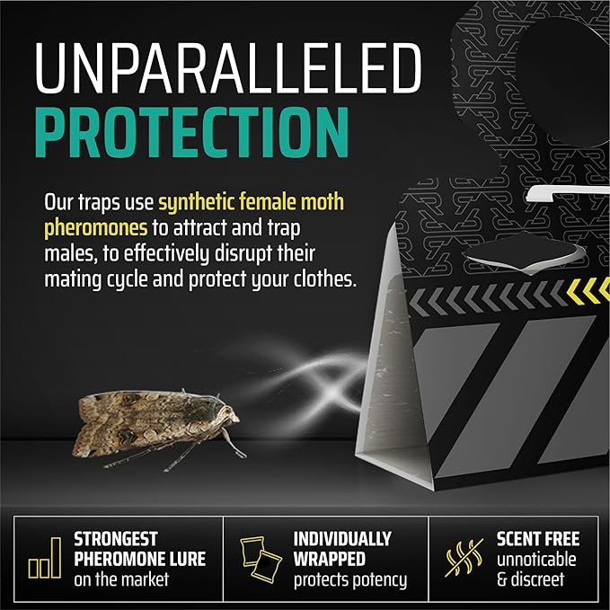 Premium Moth Traps with Pheromones - 12 Pack, Clothing Moths Traps for Closet – Indoor Moth Prevention, Anti Moths for Clothes Storage, Balls Alternative