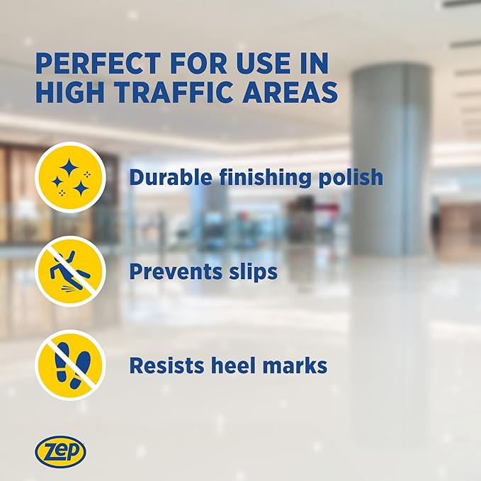 Zep High Traffic Floor Polish - 5 Gal (1 Pail) ZUHTFF5G - Scuff and Slip Resistant Durable Floor Finishing Polish for Vinyl (VCT), Sealed Concrete, Rubber, Tile, and Terrazzo Floors