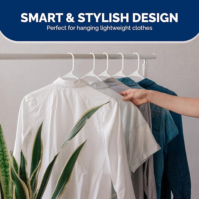 Closetselect Plastic Hangers 50 Pack - Space Saving Clothes Hangers, Made in USA, Durable & Strong Plastic Shirt & Coat Hanger with Notches & Shoulder Grooves, Non-Slip Clothing Hangers | Black