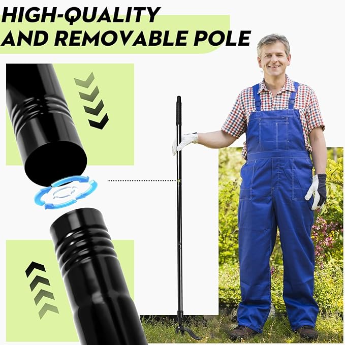 Manual Weed Puller Tool - 4-Claw Steel Head - Efficient Weed Remover with Long Handle for Garden Weeding Easily Remove Weeds Effortlessly Without Kneeling