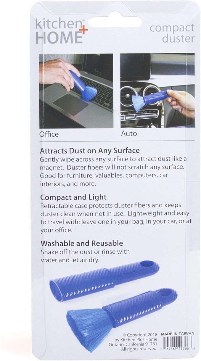 Kitchen + Home 6.5" Inch Compact Travel Duster - Electrostatic Duster - 2 Pack Blue with Carry Case