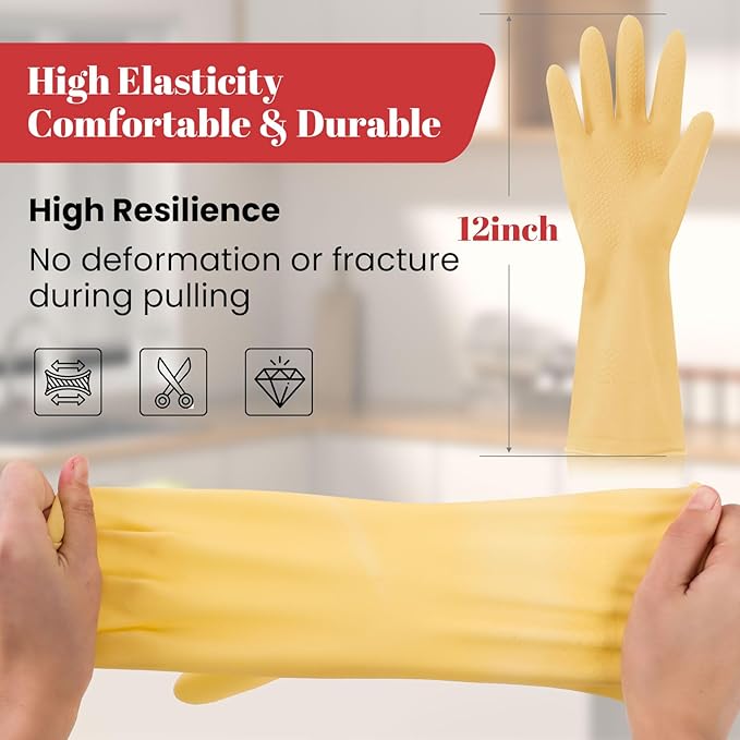 Rubber Cleaning Gloves for Dishwashing - 4 Pairs Kitchen Gloves for Washing Dishes, Reusable Household Gloves for Bathroom, Gardening (Small, Red & Beige, 2 Pairs of Each Color)
