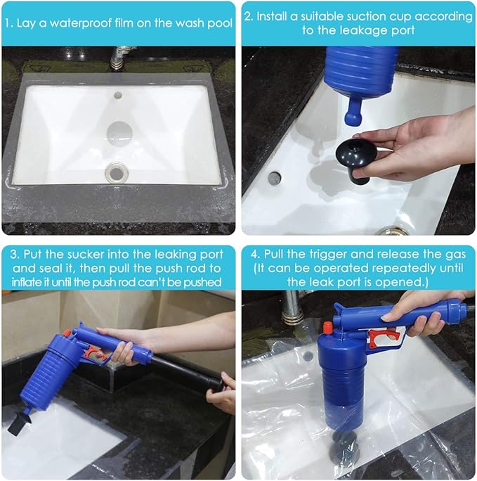 Toilet Plunger, Air Drain Blaster, Pressure Pump Cleaner, High Pressure Plunger Opener Cleaner Pump for Bath Toilets, Bathroom, Shower, Sink, Bathtub, Kitchen Clogged Pipe