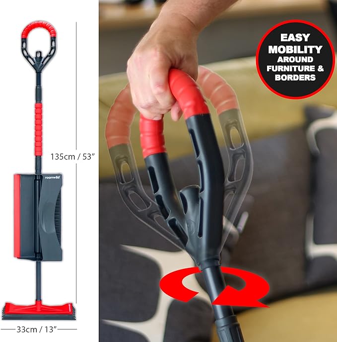 Roamwild Multi-Cleaner Rubber Pull Broom & Dustpan Combo Set with Unique Corner Cleaning Blades for Wet & Dry Mess Pet Hair Fur Removal for Hard Floors and Carpets