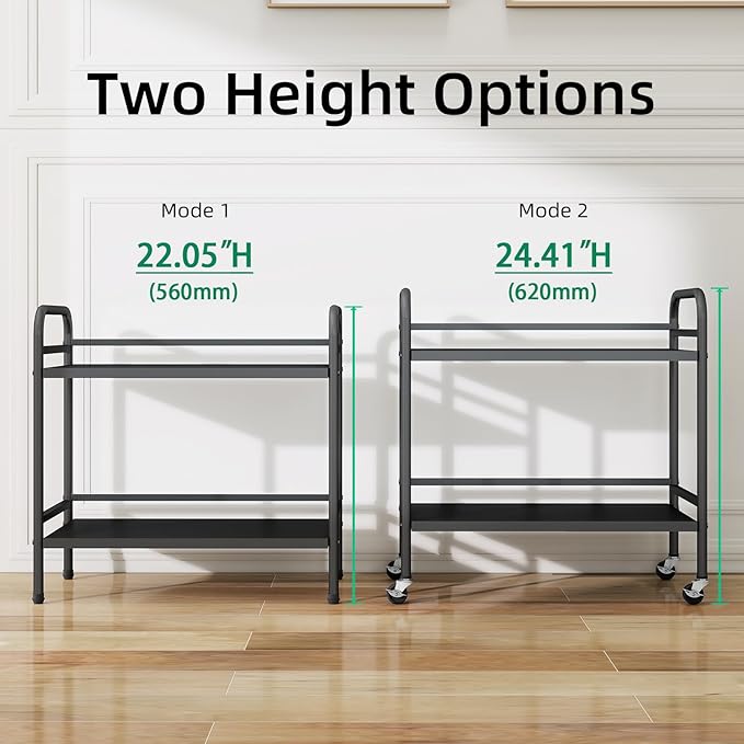 HDANI 2 Tier Under Desk Printer Stand with Storage,Microwave Storage Rack,Metal Rolling Printer Cart with Wheels for Home Office,Utility Storage Cart and Stand,Black