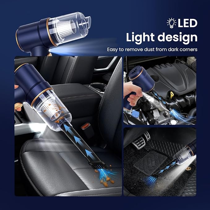 VIMALIFE 10000Pa Cordless Car Vacuum Cleaner & Air Duster, Powerful Handheld Auto Vacuum, 42000RPM Motor, LED Light, Type-C Fast Charge, Washable Filter, 5 Multi-Nozzles for Home, Car, Pet Hair, Blue