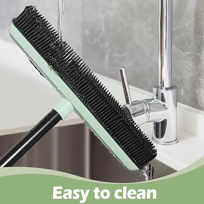 Upgraded Rubber Broom Pet Hair Remover with Squeegee Fur Sweeper Small Detailing Lint Brush to Fluff Carpet Rug Tile Hardwood Floor