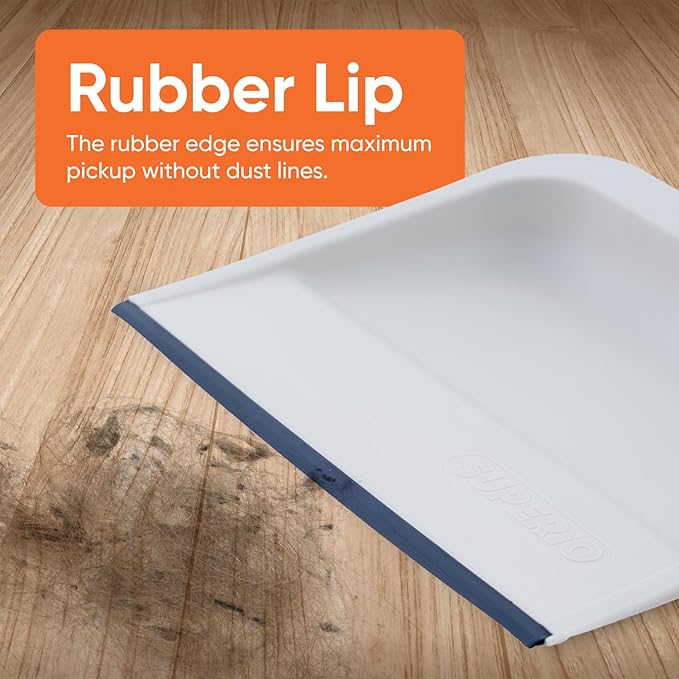 Superio Clip-On Dustpan with Rubber Lip - 10-inch Wide Durable Plastic Dust Pan with Comfort Grip Handle, White, 3-Pack