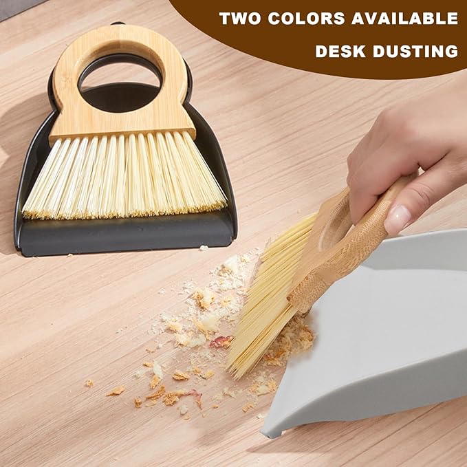 Mini Broom and Dustpan Set Bamboo Broom with Dustpan Combo Set Portable Hand Sweeper for Office Kitchen Dorm Home Quick Cleanups (Black)