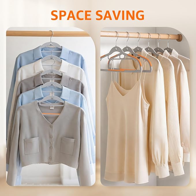 Yolife Cascading Plastic Clothes Hangers 10 Pack with Inner Hook for Vertical Storage, Slim Space Saving Hangers with Non-Slip Pads, 360° Swivel Metal Hook, Versatile, Gray & Orange