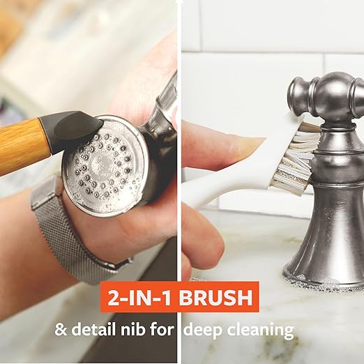 Full Circle Micro Manager, Deep Cleaning Brush for Crevices, Shower, & Grout, Tough Bristles, Sustainable Bamboo Handle, White