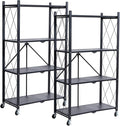 BRIAN & DANY Metal Storage Shelves - 4 Tier Shelving Unit, Folding Display Shelf Racks No Assembly for Vendors and Craft Shows, Black (2Pcs)