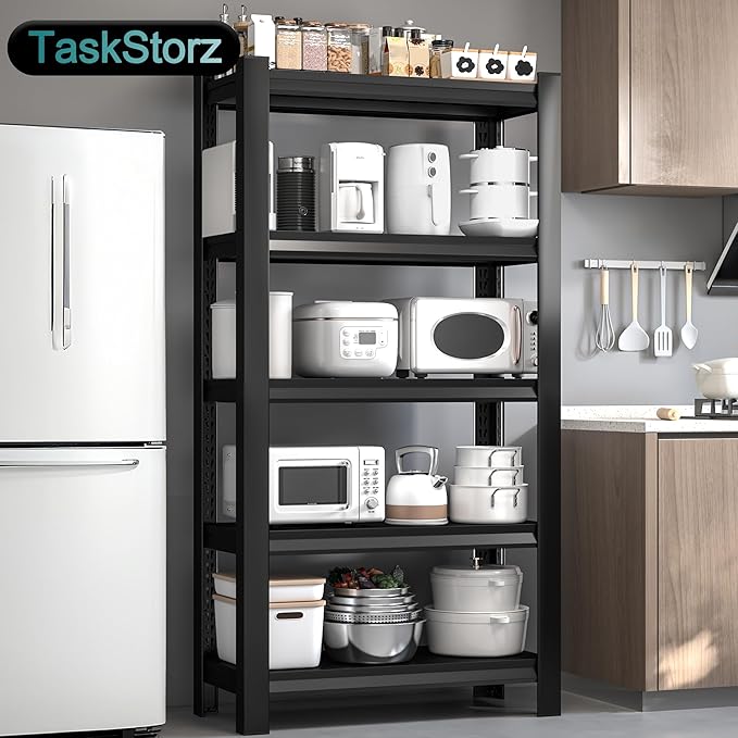 71" H Heavy-Duty Metal Storage Shelving, 5-Tier Garage Shelves Unit, 36" W 3000 LBS Ajustable Industrial Shelf for Garage, Warehouse, Home, Kitchen, Pantry, Office, Pure Black