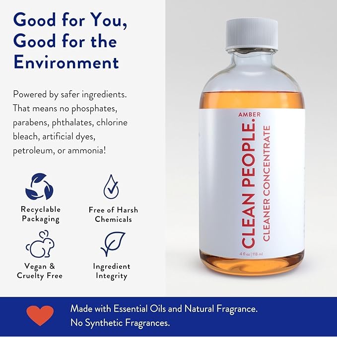 THE CLEAN PEOPLE Cleaner Concentrate - All-Purpose Cleaner for Multi-Purpose Cleaning, Bathrooms, Floors, Concentrated, Recyclable Packaging (Amber Scent) 4oz (2 Pack)