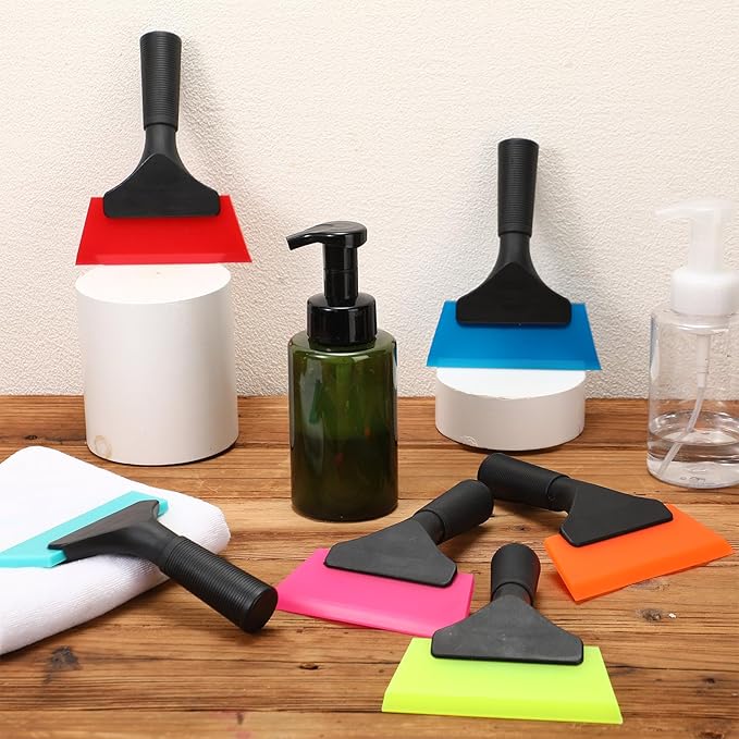6 Pcs Small Squeegee 5 Inch Window Tint Silicone Squeegee Cleaning with Non Slip Handle Wiper Window Tinting Tools for Car Glass Mirror Shower Bathroom Auto (6 Colors)