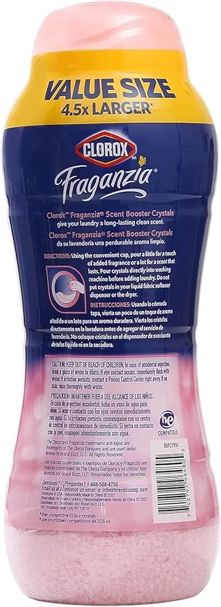 Clorox Fraganzia Laundry Scent Booster Crystals, In-Wash Fragrance Beads for Fresh-Smelling Clothes & Linens, Safe for All Fabrics & Colors, Easy-Pour Bottle, Rose Scent, 70 Oz - 2 Pack