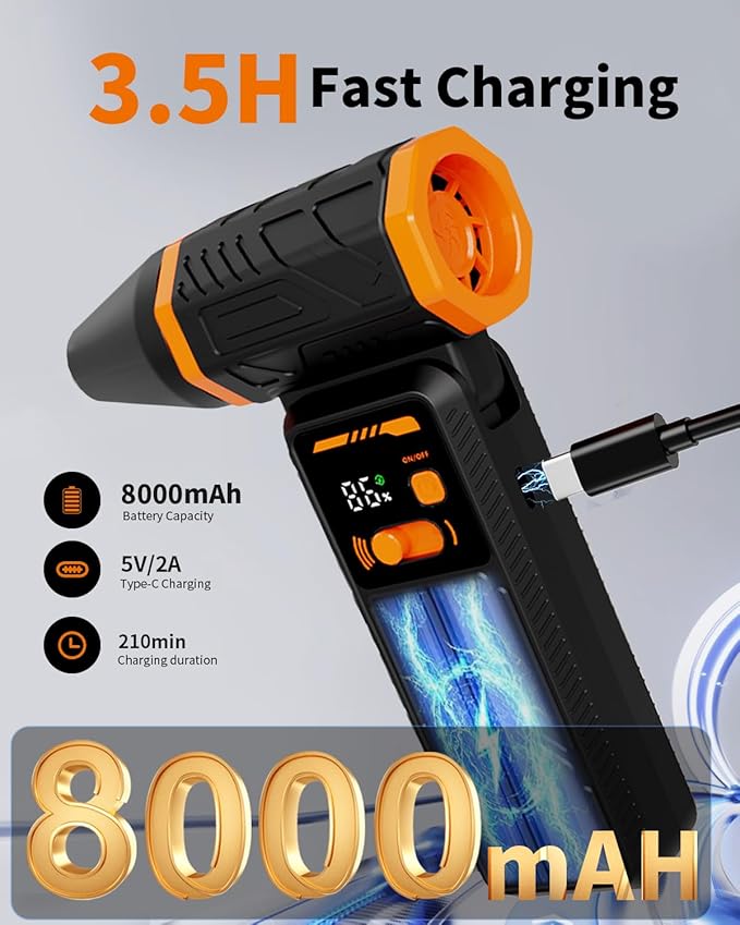 Compressed Air Duster,330,000RPM Electric Air Duster with LED Light,Rechargeable Cordless Mini Air Blower Adjustable Stepless Contorl,Dust Blower with LCD for Computer,Keyboard,House,Outdoor&Car