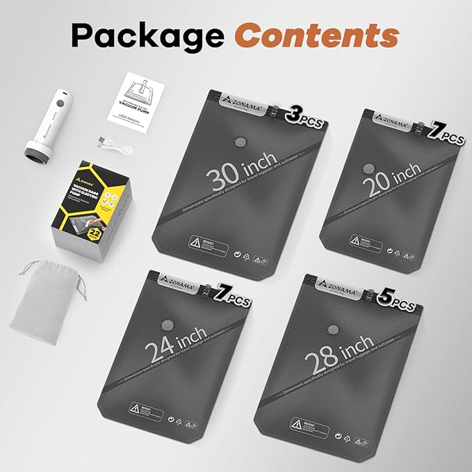 Vacuum Storage Bags for Travel with Wireless Rechargeable Air Pump, 22 Pack Travel Essentials Space Saver Compression Bag for Luggage, Suitcase, Backpack, Vacuum Seal Bags for Home Storage Clothing