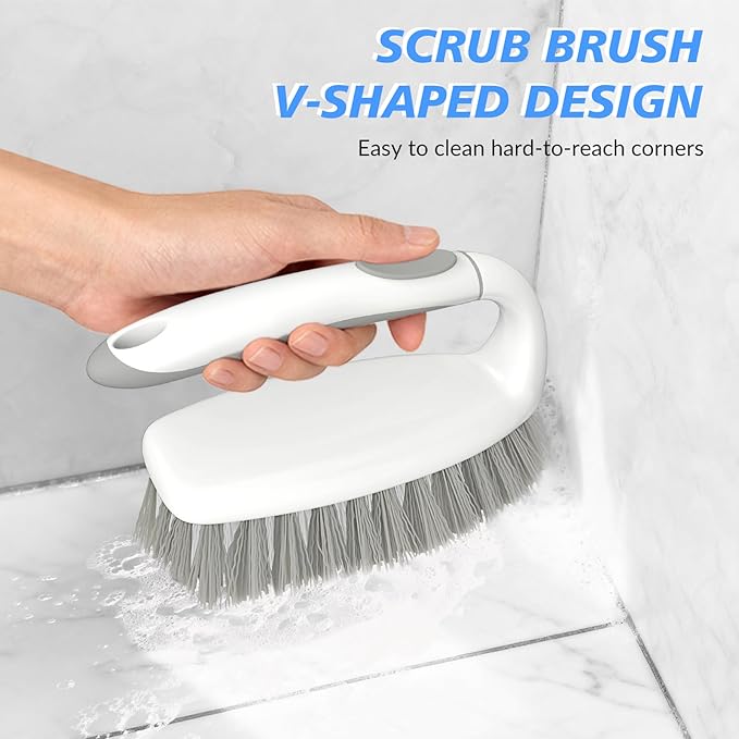 SetSail Heavy Duty Scrub Brush, Stiff Bristles Cleaning Brush with Non Slip Handle Shower Scrubber for Bathroom Kitchen Bathtub Tile Sink, 2 Pack(Grey White)