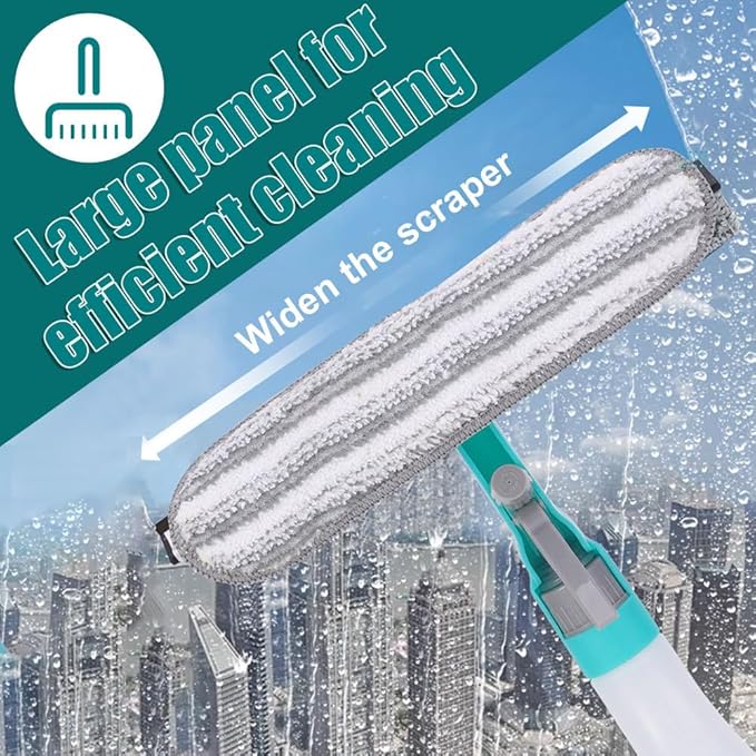 DONGKER 4 in 1 Window Cleaning Kit,Multifunction Window Cleaner Tool with Spray Bottle Squeegee & Microfiber Washer Head for Indoor Outdoor Glass Shower Car