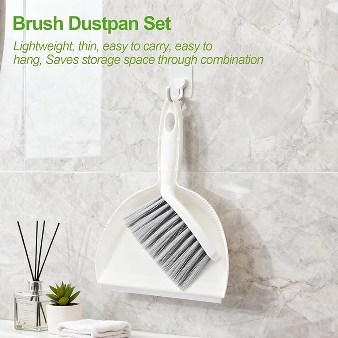 Mini Broom and Dustpan Set,Hand Broom with Dustpan Combo Nesting Snap-On Handheld Dust Pan and Brush Set, Small Broom and Dustpan Set for Kitchen, Desktop, Pet, Floor, Sofa, Grey White