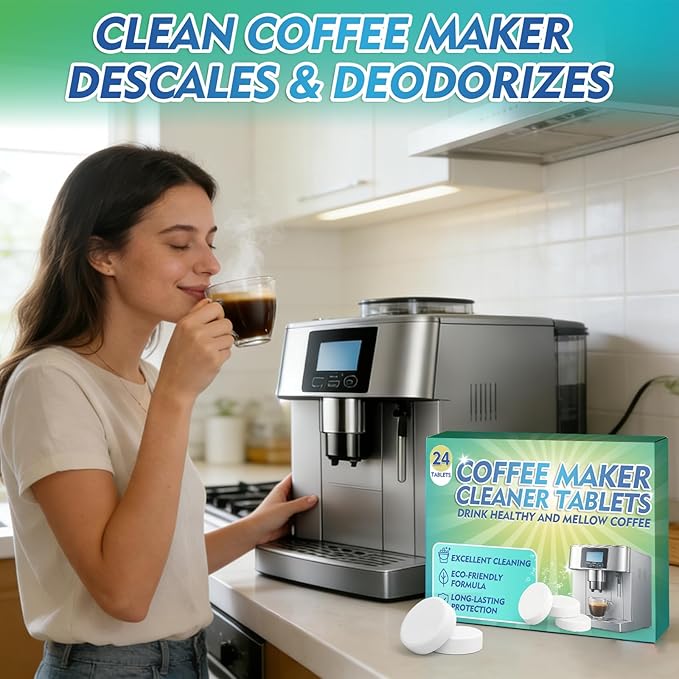 Coffee Machine Cleaner Descaler Tablets, 24 Count Coffee Maker Cleaner for Breville, Moccamaster, Nespresso, Keurig, Ninja, Delonghi, Espresso Machine Cleaning Tabs, Deeply Descales for Coffee Maker
