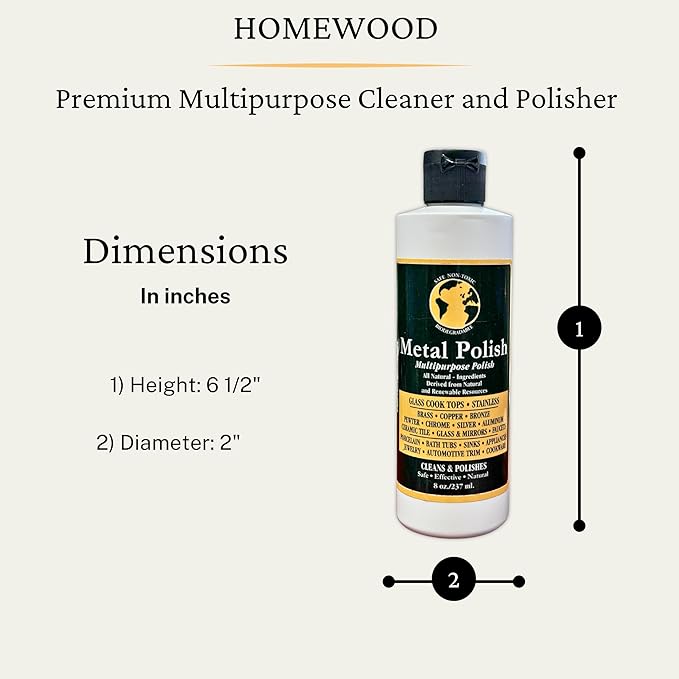 Silver Jewelry Cleaner - Multipurpose Homewood Metal Polish and Cleaner bundle with 1x Microfiber Cleaning Cloth Bundle - Stainless Steel Cleaner to Remove Tarnish & Restore Shine of Jewelry & More