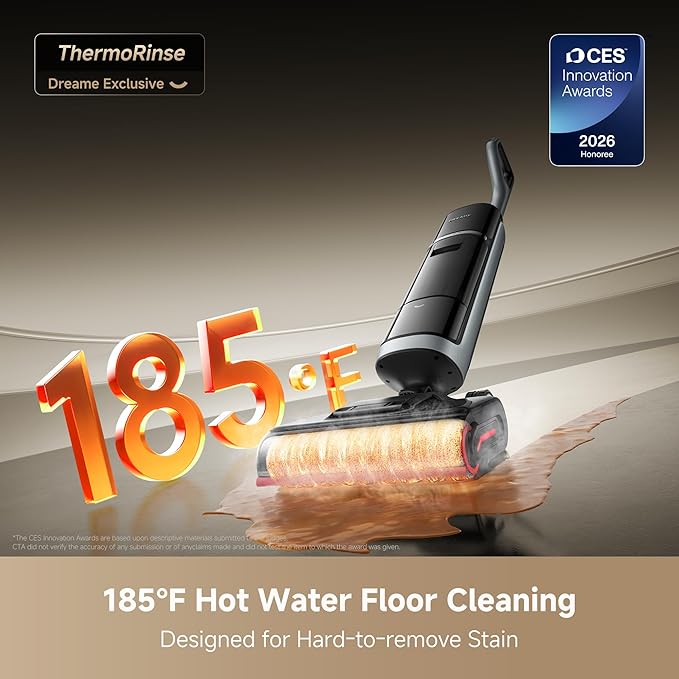 DREAME H15 Pro Heat Wet Dry Vacuum Cleaner, 185°F Hot Water Floor Cleaning, Cordless Vacuum Mop with GapFree AI Robotic Arm, 22KPa Suction, 0 Hair Tangle, 212°F Self-Clean, 194°F Hot Air Drying