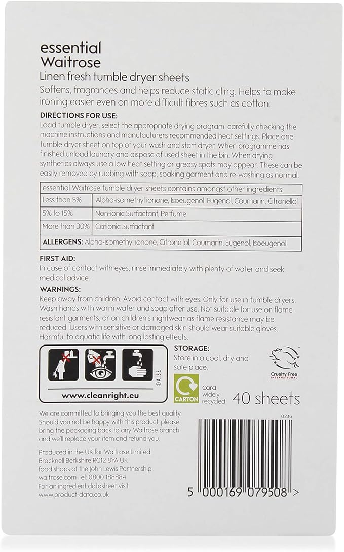 Waitrose 40 Linen Fresh Tumble Dryer Sheets