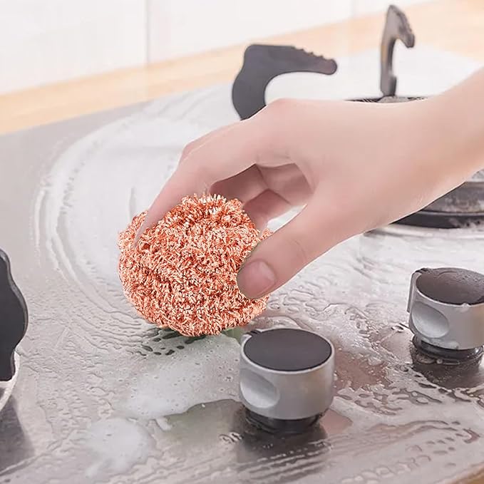 6Pcs Copper Scrubber, Heavy-Duty Non Scratch Copper Sponge Reusable Scouring Pads for Cast Iron, Stainless Steel, Oven Racks, Grills