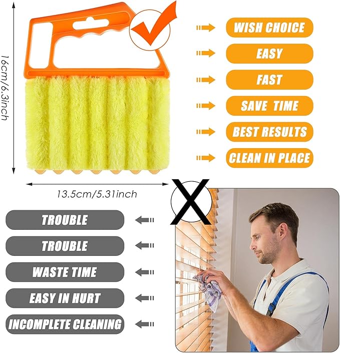 Geiserailie 5 Pieces Blind Cleaner Duster Tool 7 Finger Dusting Cleaner for Window Venetian Washable Mini Brush Hand Held Tool for Air Conditioner Dust Dirt (5 Colors)