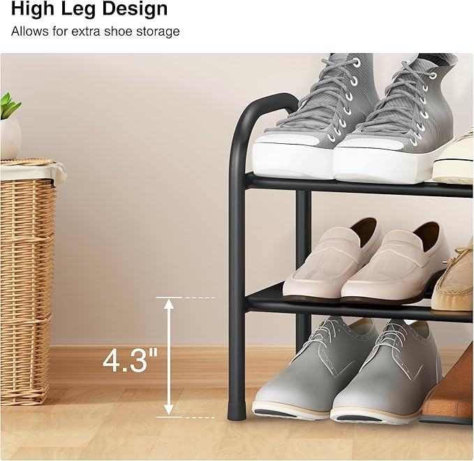 STO STO Expandable Shoe Rack, 2-Tier Metal Small Shoe Rack for Closet, Up to 12 Pairs Adjustable Shoe Rack Storage for Front Door Entrance, Free Standing Shoe Rack Organizer for Entryway, Black