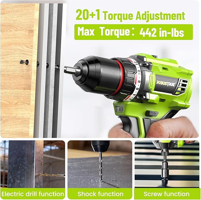 21V Cordless Drill & Impact Driver Combo Kit, 3/8" Drill & 1/4" Impact Driver, 2×2000mAh Batteries, Fast Charger, 16-Piece Bit Set for DIY Projects, Furniture Assembly & Home Repairs