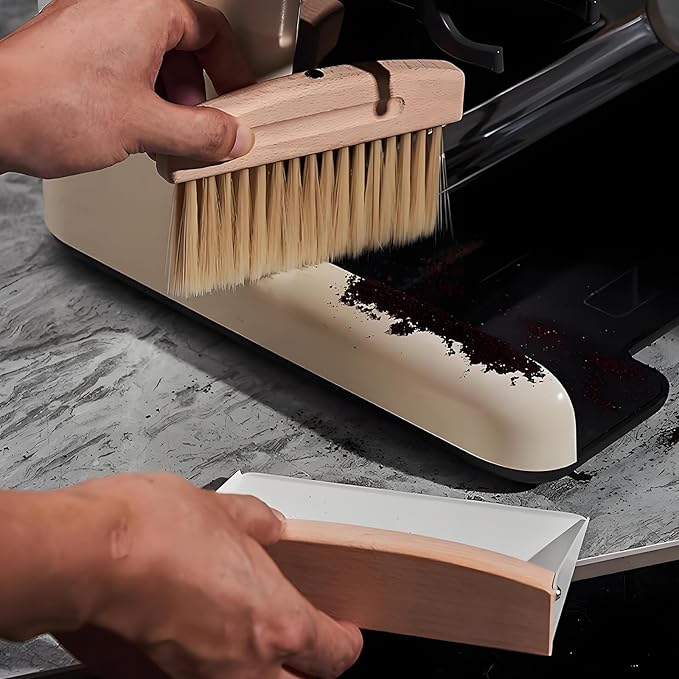 Small Dustpan and Brush Set with Wooden Handle,Mini Metal Crumb Sweeper for Countertops,Desk,Pet Hair,Car,Portable Cleaning Tools for Kitchen,Camping,Sofa (White)