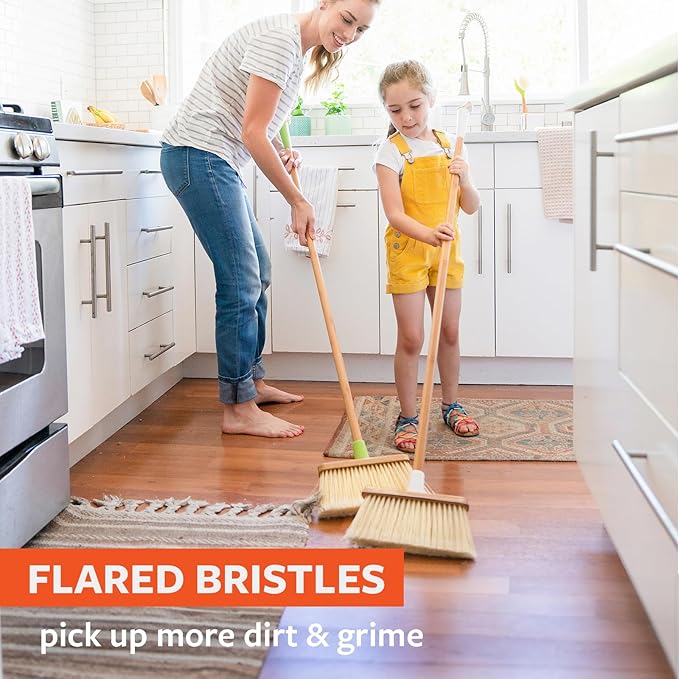 Full Circle Clean Sweep - Bamboo Broom - Angled for Precision in Tight Spaces, with Stiff Flagged Bristles for Indoor & Outdoor Cleaning - Ideal for Pet Hair, Kitchen, Hardwood, and Garage, White