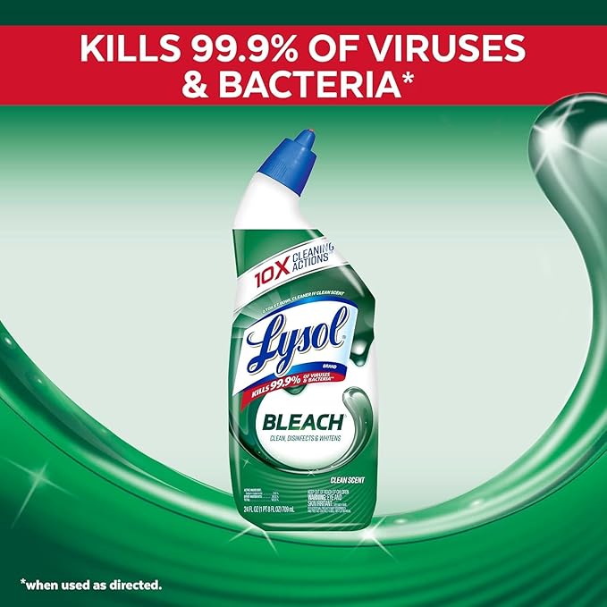Lysol Toilet Bowl Cleaner Gel, For Cleaning and Disinfecting, Stain Removal, Contains Bleach, 24oz (Pack of 2)