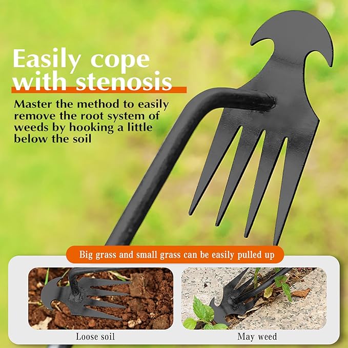 Weed Puller Tool Garden Weed Pulling Tool– 15.7” Portable Garden Weeder, 4 Teeth Manganese Steel Forged Hand Tool for Uprooting Weeds, Ideal for Gardening (1PCS)