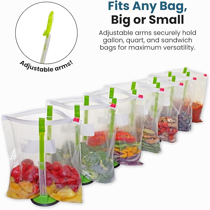 Baggy Rack - (6 Pack) Sandwich Bag Racks, Clip Food Storage Bags Onto Holder, Best Opener for Freezer & Storage Baggie - Ideal Plastic Kitchen, No Hassle Cooking Gadget Solutions For a Clean Pour
