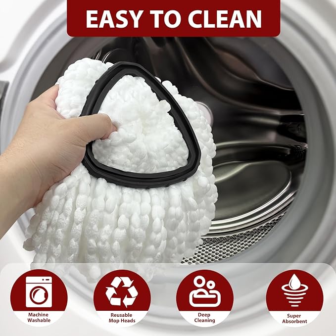 Mop Head Replacement Set for O-Ceda EasyWring 1-Tank System, Includes 2 Spin Mop Replacement Head, 1 Handle (30-58in Adjustable 4-Section Pole), 1 Spin Mop Base