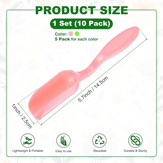 10-Pack Mini Gardening Shovel Spoons, Plastic Garden Soil Scoops for Cultivation Digging Transplanting/Flower Planting/Plant Succulent, Colorful Small Gardening Tools [Pink, Green]