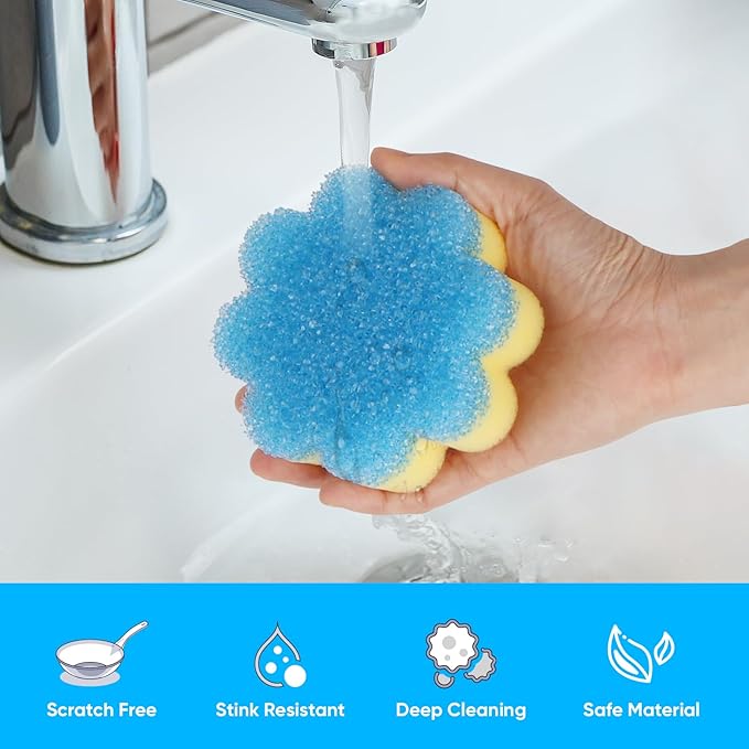 Scrub Sponge, Dual-Sided Temperature-Responsive Scrubber - Non-Scratch - Multipurpose Dish Sponges for Kitchens, Bathrooms, and Outdoor Use - 3 Pack