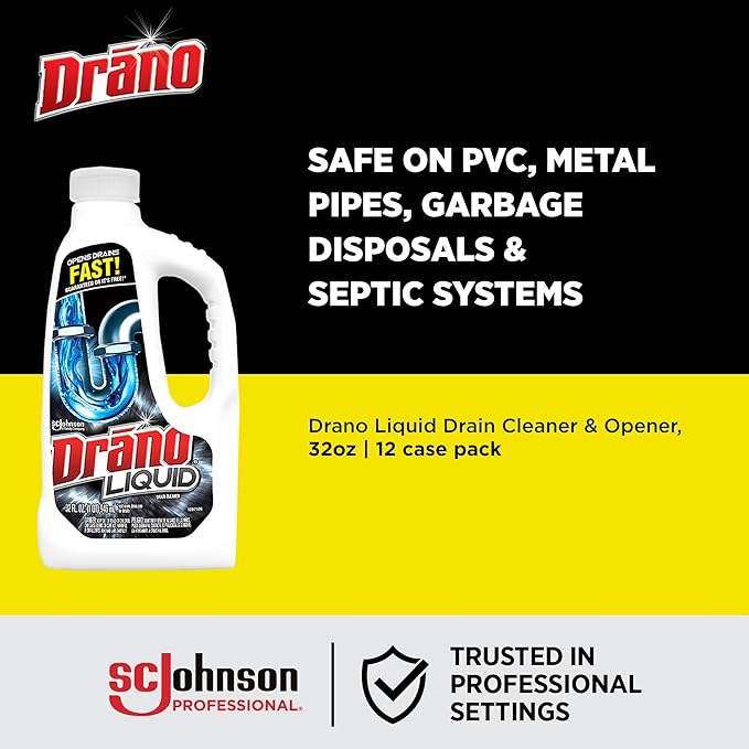 Drano Liquid Drain Clog Remover and Cleaner for Shower or Sink Drains Unclogs and Removes Hair Soap Scum Blockages, Multi, 32 Fl Oz (Pack of 12)