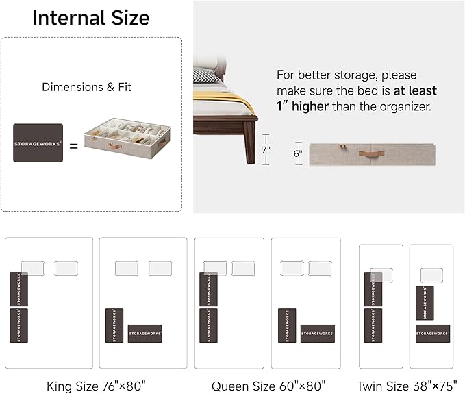 StorageWorks Shoe Organizer for Closet, Fits up to 24 Pairs, 2-Pack Ultra-thick Fabric Under Bed Shoe Storage Containers with Bottom Support and Adjustable Dividers, Taupe