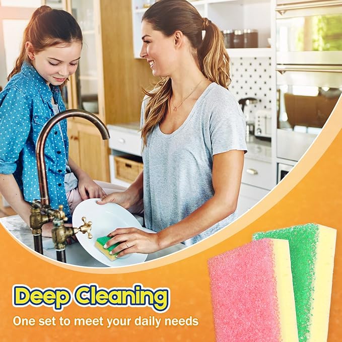 Scrub Sponge, Dual-Sided Temperature-Responsive Scrubber - Non-Scratch - Multipurpose Dish Sponges for Kitchens, Bathrooms, and Outdoor Use - 12 Pack