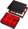 Teenyyou 2 Pcs 10.6 x 8.3 x 2.2 Inch Japanese Bento Box 6 Compartments Divided Lunch Box with Greaseproof Adult Japanese Bento Lunch Container Sushi Home Restaurant
