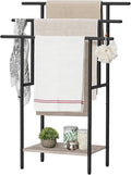 HOOBRO 39.4" Tall Freestanding Towel Rack for Bathroom, 3 Tier Stepped Blanket Rack with Shelf, Oversized Bath Towels Drying and Display Rack, Black and Rustic Brown BG50LB01