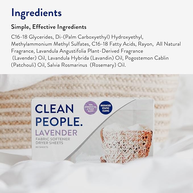 The Clean People Fabric Softener Sheets - Dryer Sheets - Softens & Removes Static - Vegan Laundry Softener With Essential Oils - Lavender, 120 Pack