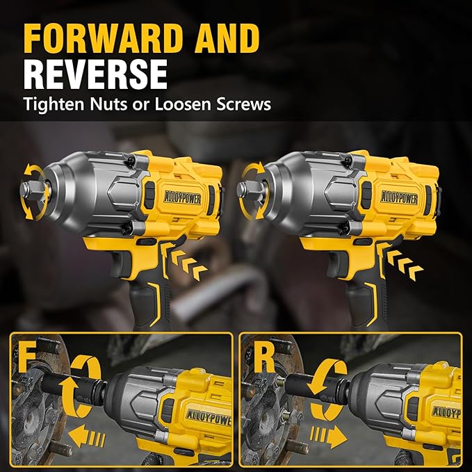 ALLOYPOWER Cordless Brushless Impact Wrench, 1475 ft-lbs (2000N.m), 1/2 High Torque power impact gun, 3-Mode Speed, 2*4000mAh Battery, 3 Sockets, Electric Impact Wrench Set for Car Tire Truck RV Mower