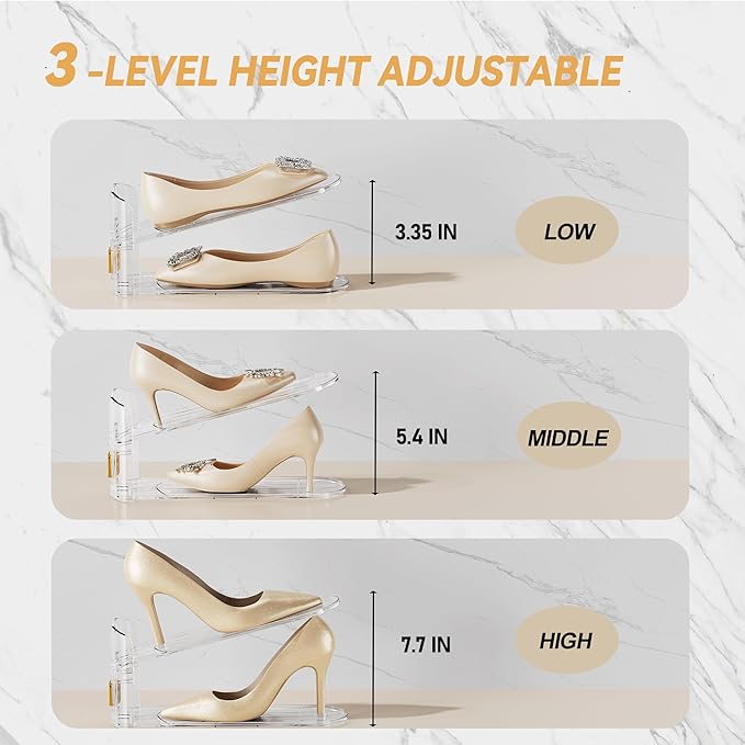 FENRUNXU Shoe Slots Organizer for Closet, Shoe Stacker Organizer Double Layer Stack Shoe Rack, Shoe Display Shelf 50% Space Saver Storage Holder for Closet, 12PACK